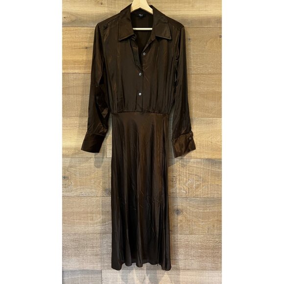 NEW Rails- Kathleen long sleeve dark moss satin Dress SIZE L - Picture 5 of 13